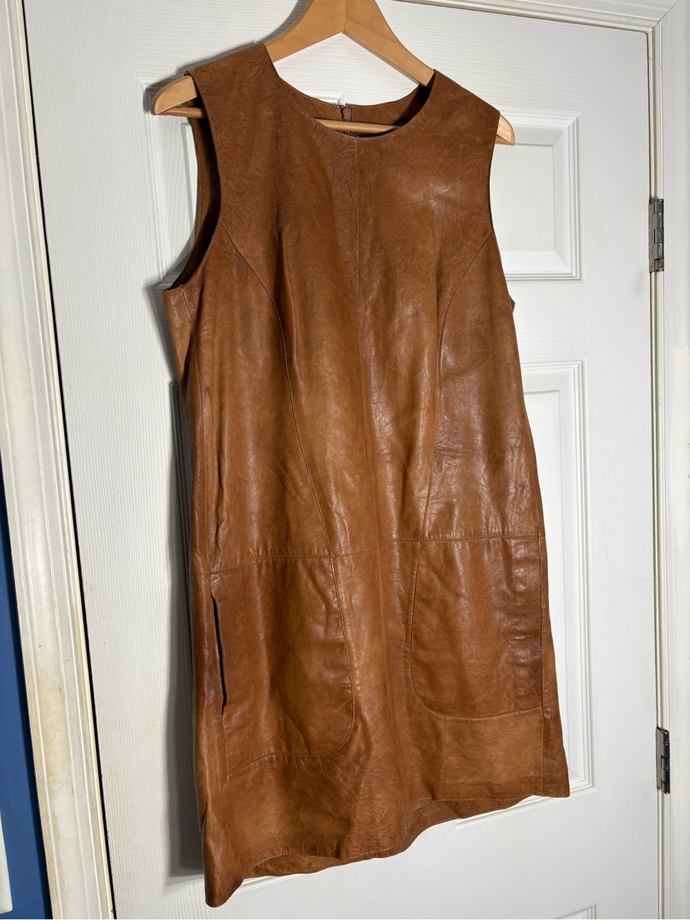 Vince Brown Leather Sleeveless Shift Dress ( Read)